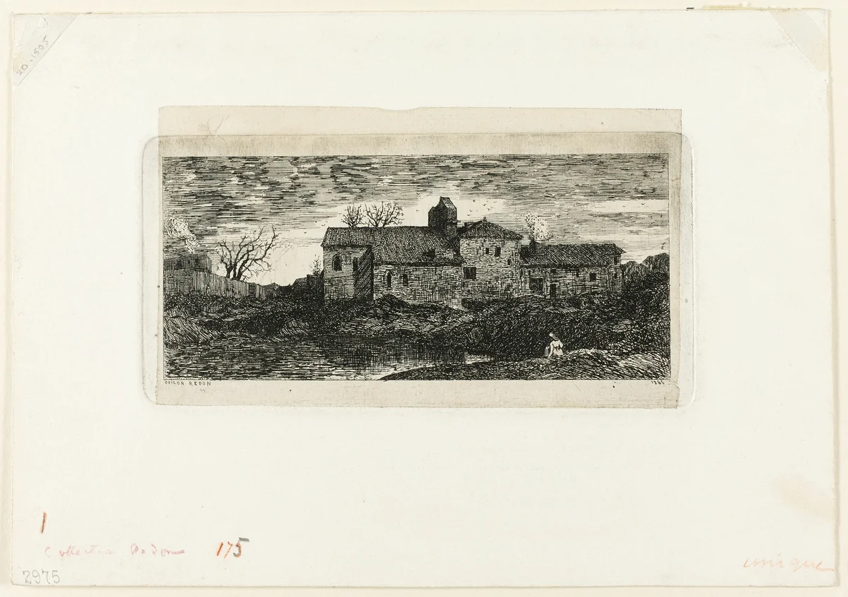 Chapel and Pilgrim's Hospice at Harambeltz (Basses-Pyrenees) by Odilon Redon, print, 1866