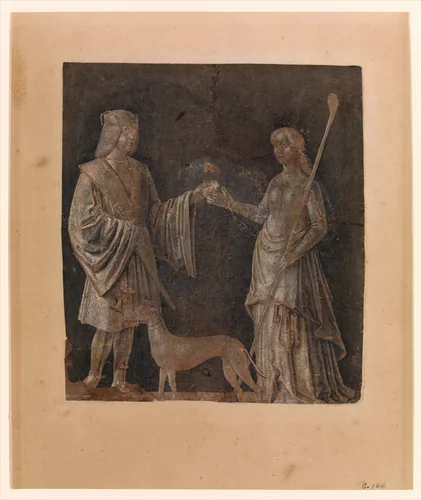 A Gentleman, a Young Woman, and a Dog by Michele da Verona, drawing, 1500-1535