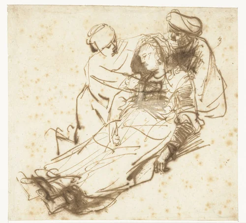 Swooning Woman Supported by Two Figures by Ferdinand Bol, drawing, 1640