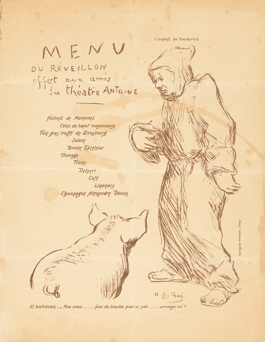 Menu du réveillon offert aux amis du Théâtre Antoine by Henri Gabriel Ibels, print, 1895-1899