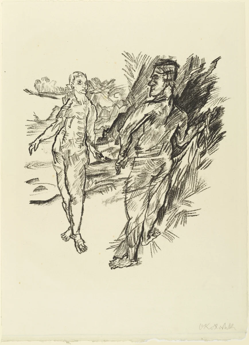 Encounter (Begegnung) (plate 9) from The Bound Columbus (Der gefesselte Columbus) by Oskar Kokoschka, print, 1916