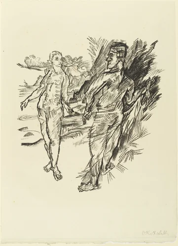 Encounter (Begegnung) (plate 9) from The Bound Columbus (Der gefesselte Columbus) by Oskar Kokoschka, print, 1916