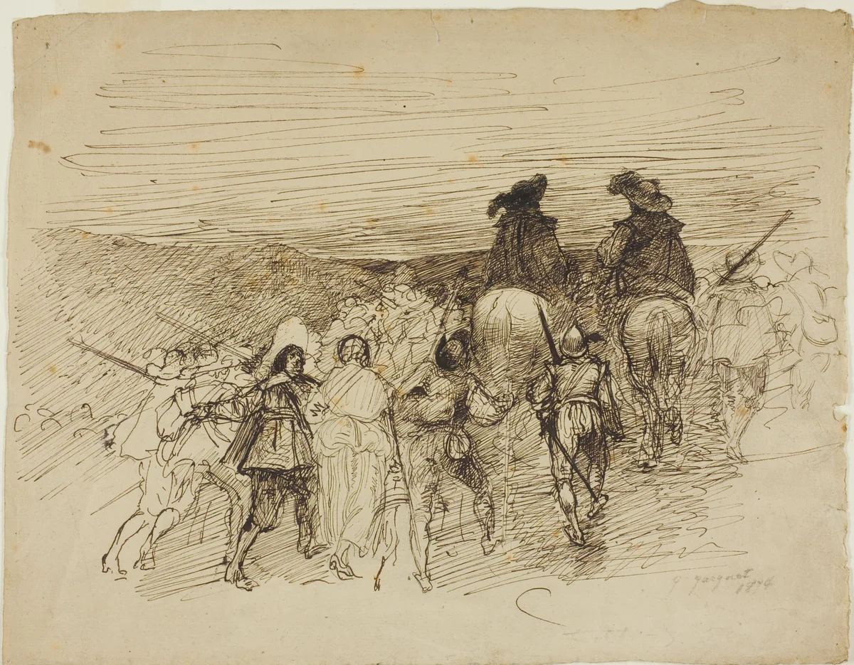 Marching Troops by Jules Jacquet, drawing, 1874