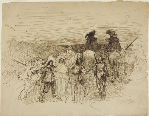 Marching Troops by Jules Jacquet, drawing, 1874