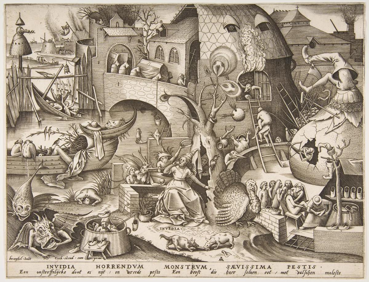 Envy (Invidia), from "The Seven Deadly Sins" by Pieter Bruegel, print, 1558