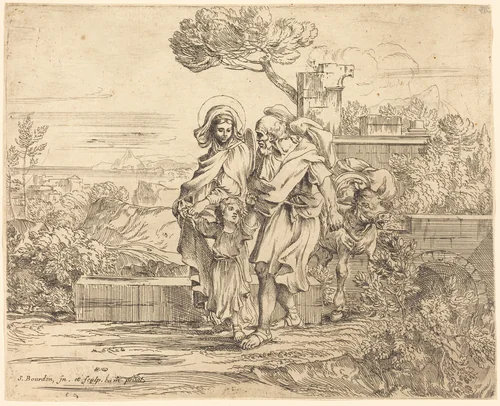 The Rest on the Flight into Egypt by Sébastien Bourdon, print, 1616-1671
