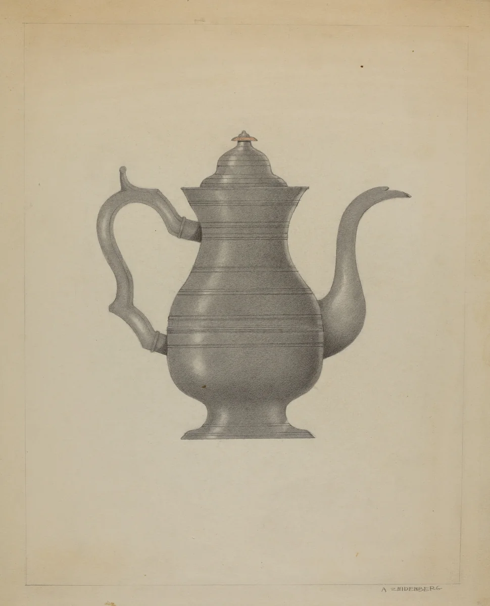 Pewter Coffee Pot by Arthur Zaidenberg, index of american design, 1936