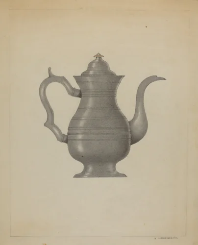 Pewter Coffee Pot by Arthur Zaidenberg, index of american design, 1936
