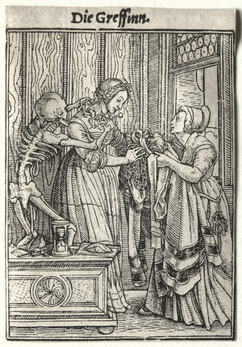 Dance of Death: The Countess by Hans Holbein the Younger, print, 1521-1531