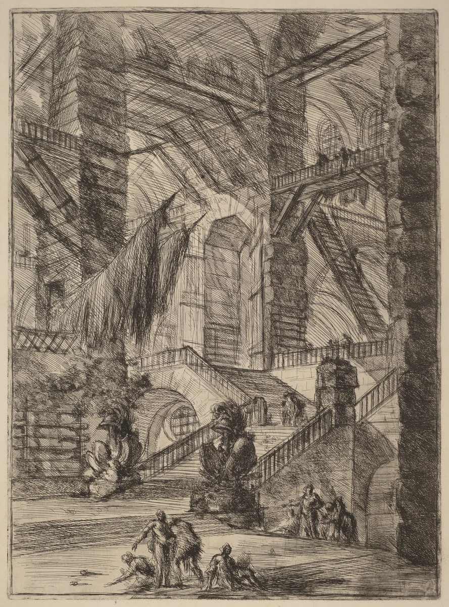 The Staircase with Trophies by Giovanni Battista Piranesi, print, 1749-1750