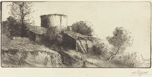 Pigeon Tower (La tour aux pigeons) by Alphonse Legros, print, 1837-1911