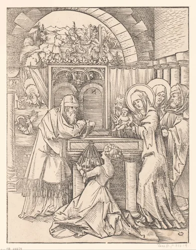 Presentatie van Christus in de tempel by anonymous, print, 1490-1526
