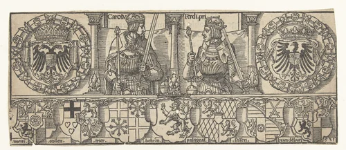 Karel V en Ferdinand I by anonymous, print, 1531
