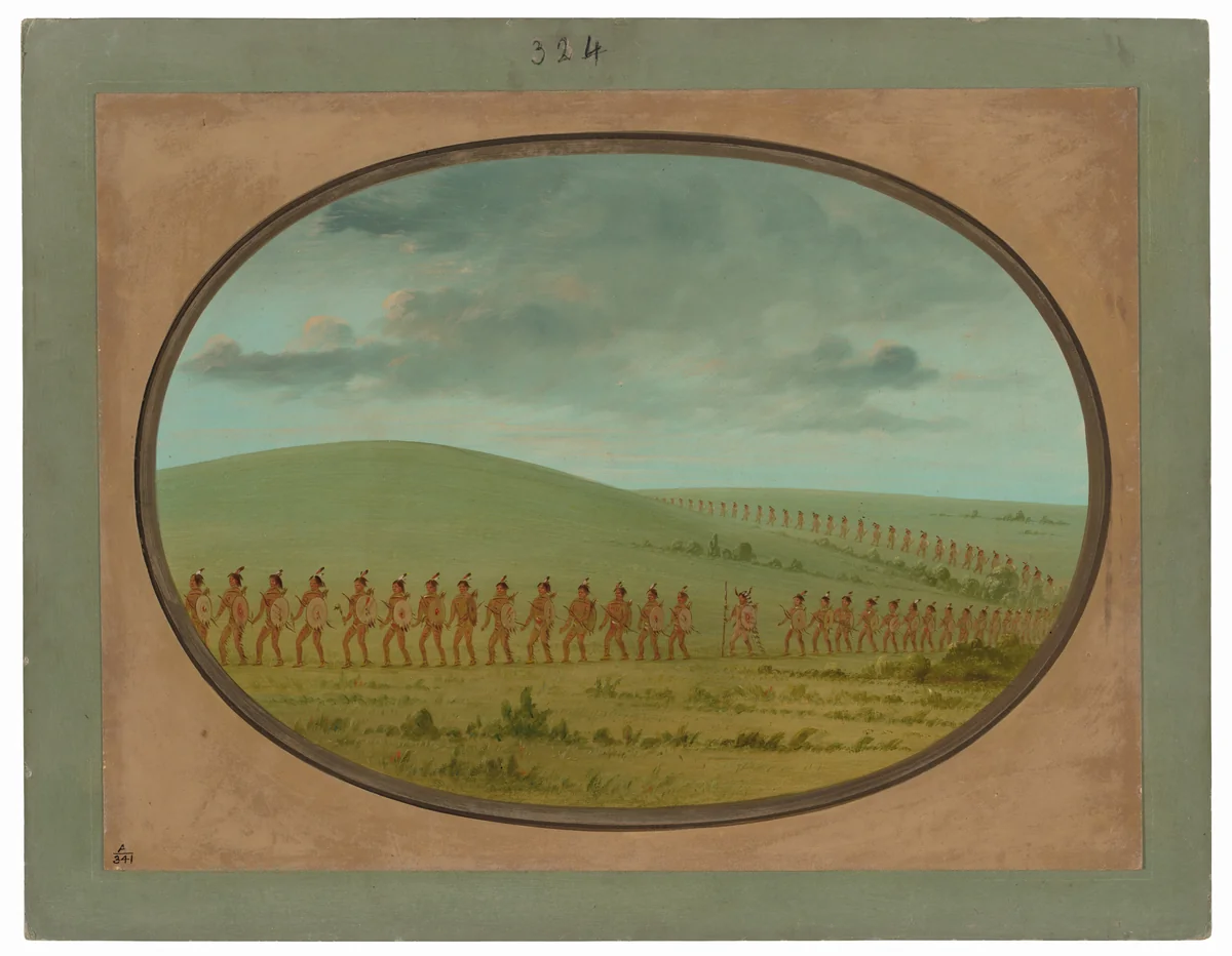 Indian File - Iowa by George Catlin, painting, 1861-1869