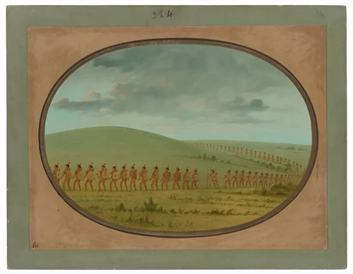 Indian File - Iowa by George Catlin, painting, 1861-1869