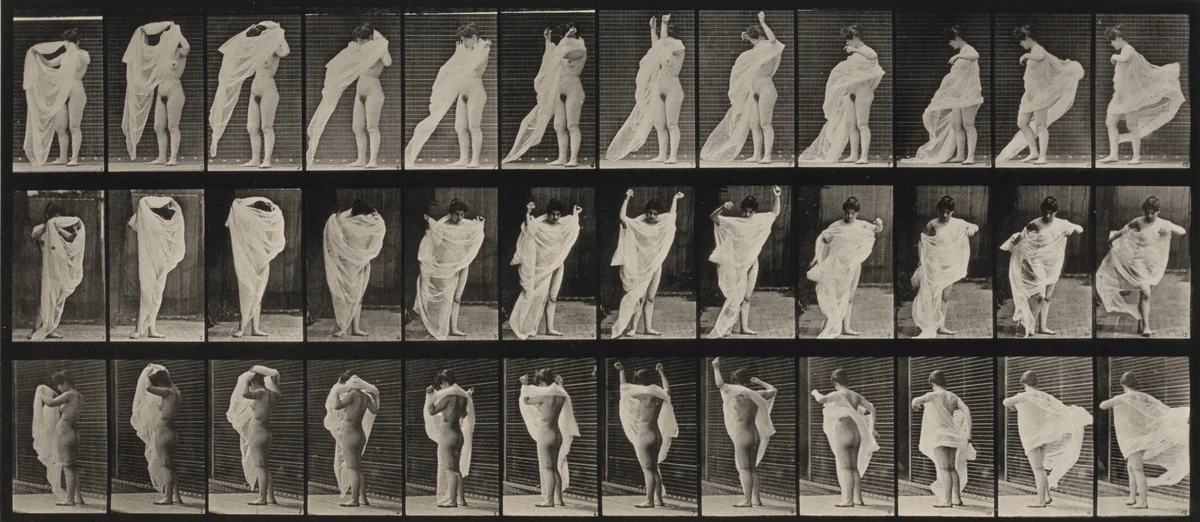 Plate Number 416. Toilet, putting on dress by Eadweard Muybridge, photograph, 1887