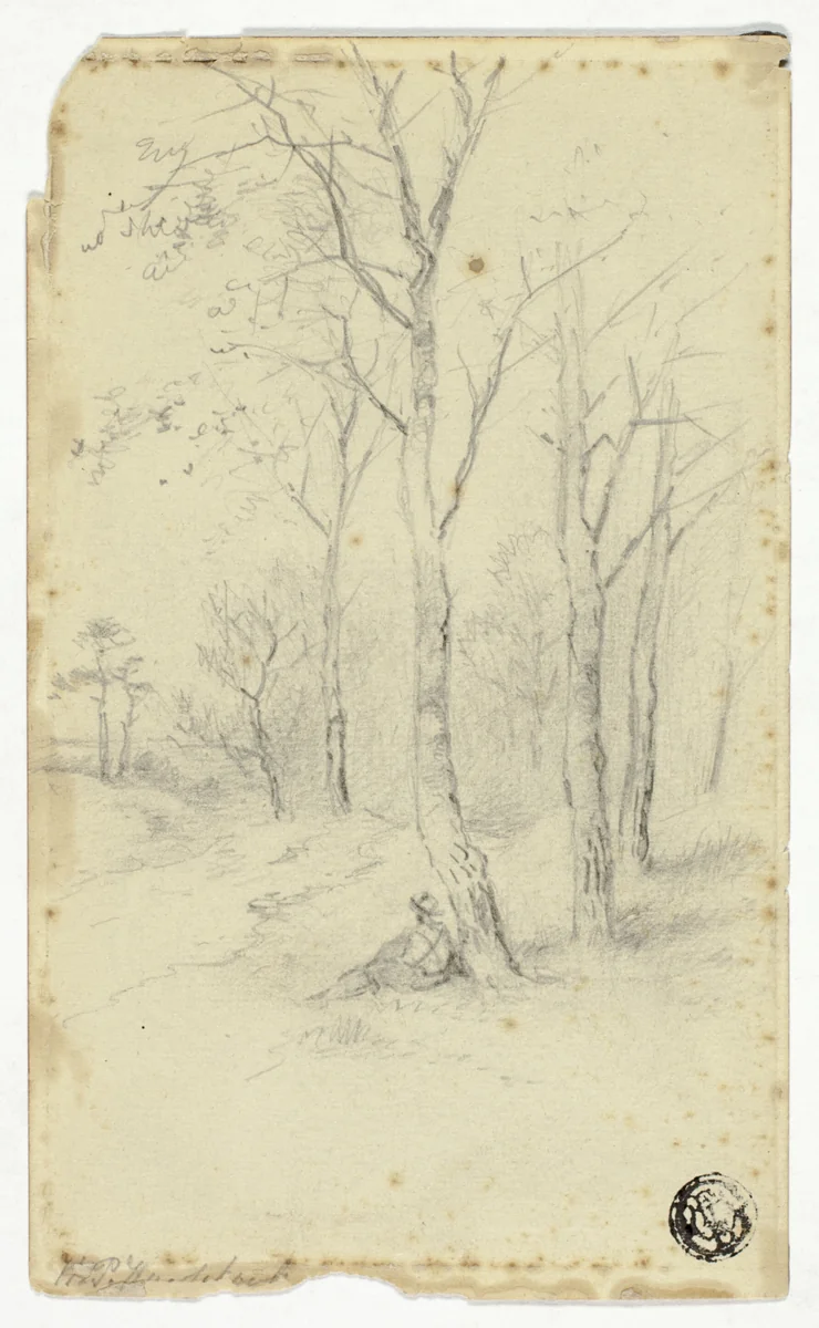 Man Sitting Under Trees by Hendrik Pieter Koekkoek, drawing, 1872-1883