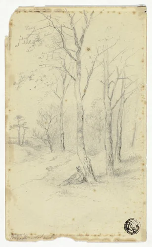 Man Sitting Under Trees by Hendrik Pieter Koekkoek, drawing, 1872-1883