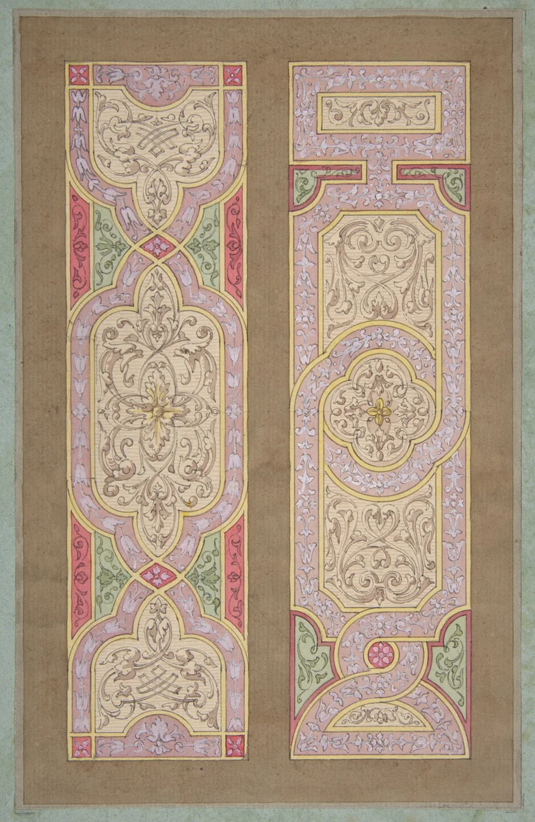 Designs for two panels painted in rinceaux by Jules-Edmond-Charles Lachaise, drawing, 1830-1897