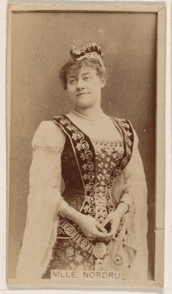 Mlle. Nordru, from the Actresses series (N245) issued by Kinney Brothers to promote Sweet Caporal Cigarettes by Kinney Brothers Tobacco Company, photograph, 1890