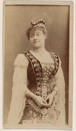 Mlle. Nordru, from the Actresses series (N245) issued by Kinney Brothers to promote Sweet Caporal Cigarettes by Kinney Brothers Tobacco Company, photograph, 1890