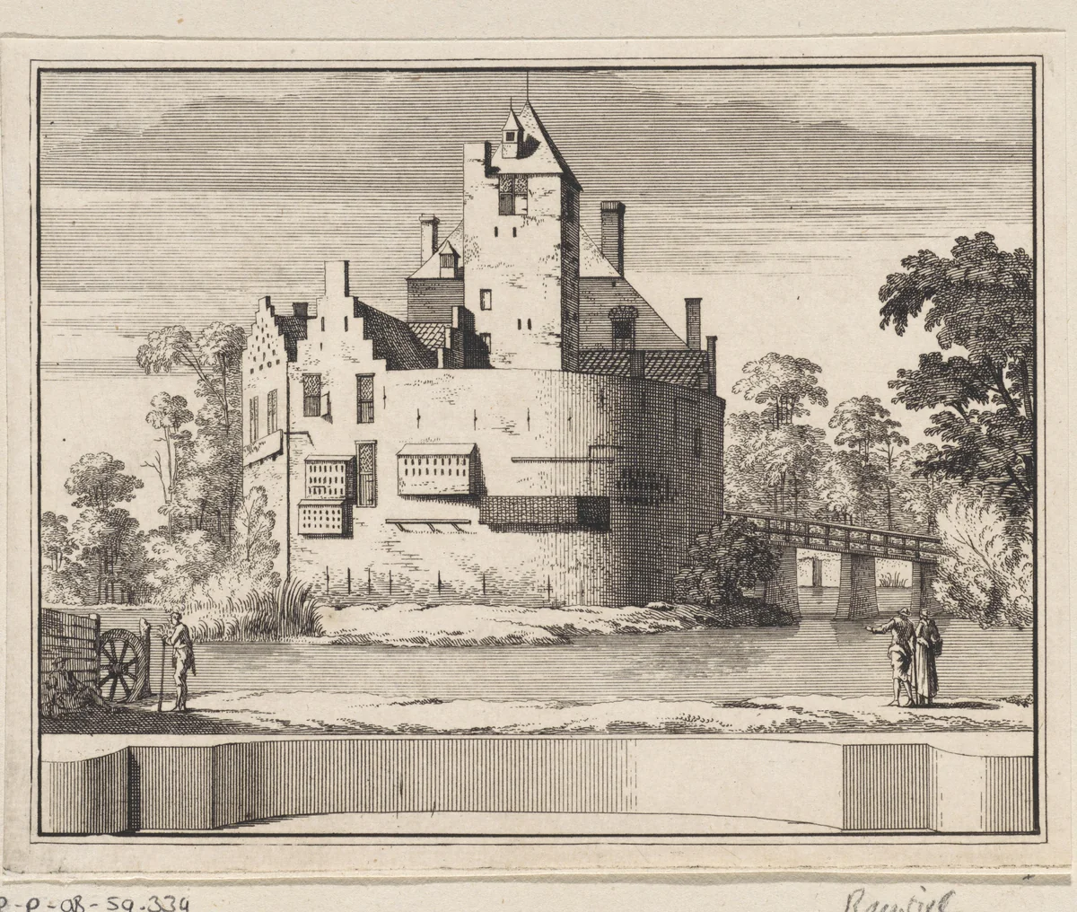 Gezicht op kasteel Ruwiel te Breukelen by Jacobus Schijnvoet, print, 1711-1774
