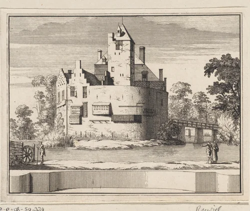 Gezicht op kasteel Ruwiel te Breukelen by Jacobus Schijnvoet, print, 1711-1774
