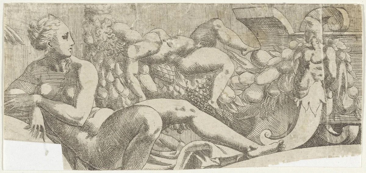 Fragment uit Jupiter zendt de drie godinnen naar het oordeel van Paris by Unknown, print, 1543