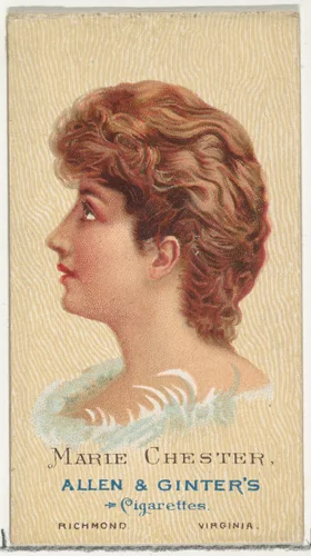 Marie Chester, from World's Beauties, Series 2 (N27) for Allen & Ginter Cigarettes by Allen & Ginter, print, 1888