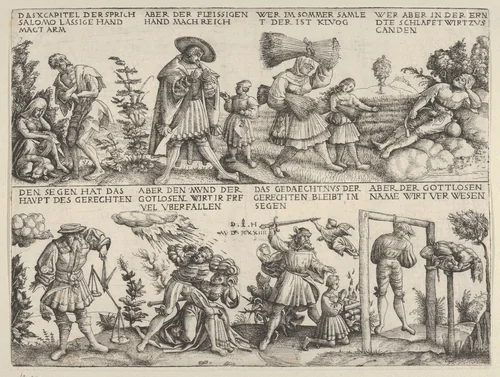 Illustrations to Proverbs 10: 4-7 by Daniel Hopfer, print, 1534