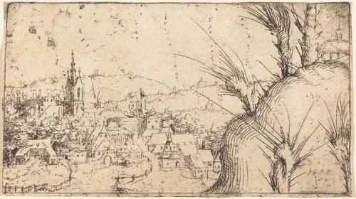 Landscape with a Town at Left by Augustin Hirschvogel, print, 1549