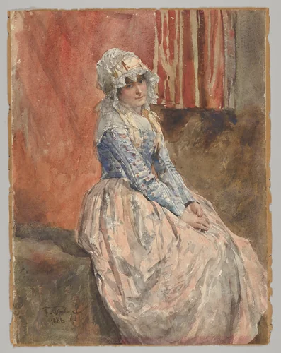 A Seated Woman by Franz Skarbina, drawing, 1888