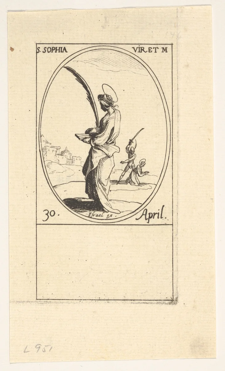 Martyrdom of Saint Sophia, an oval composition, from "Les images de tous les saints et saintes de l'année" (Images of all the saints of the year) by Jacques Callot, print, 1632-1635