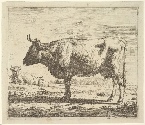 Two Cows and a Sheep, plate 4 from "Different Animals" by Adriaen van de Velde, print, 1650-1672