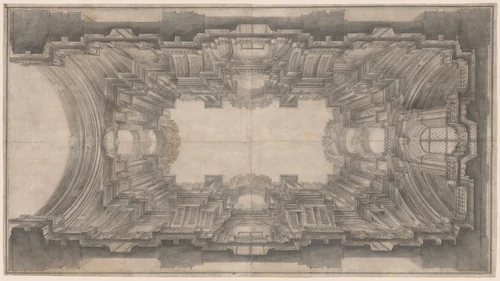 Illusionistic Architecture for the Vault of San Ignazio by Andrea Pozzo, drawing, 1685-1690