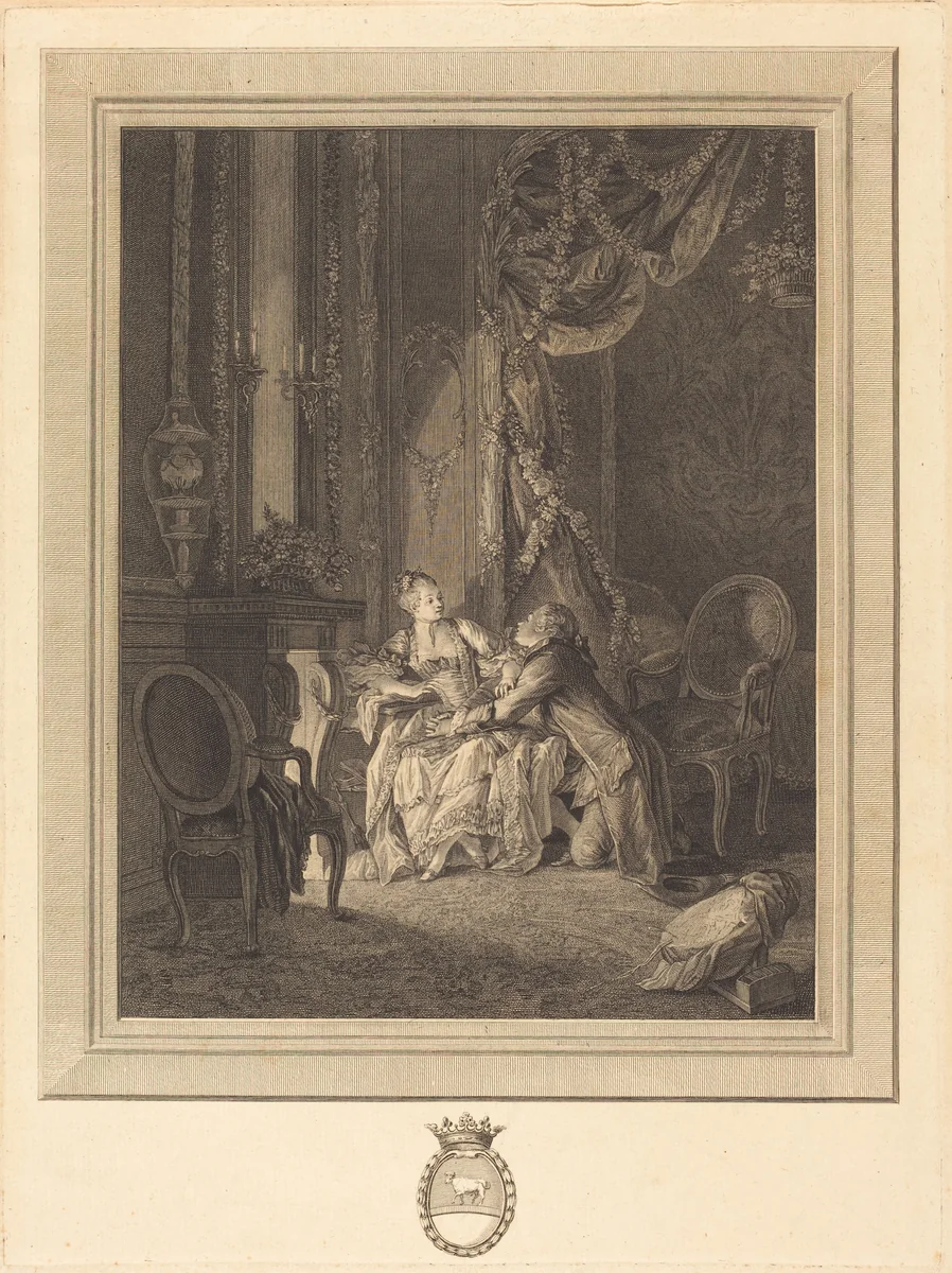 Le danger du tete-a-tete by Jean-Baptiste Blaise Simonet; Pierre-Antoine Baudouin, print, 1742-1813