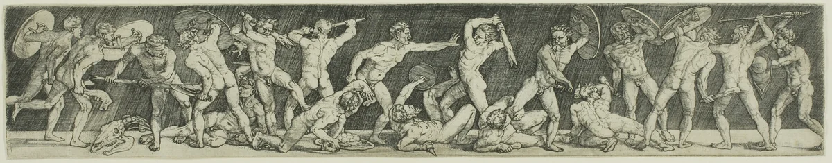 Battle of Eighteen Nude Men by Barthel Beham, print, 1515-1525