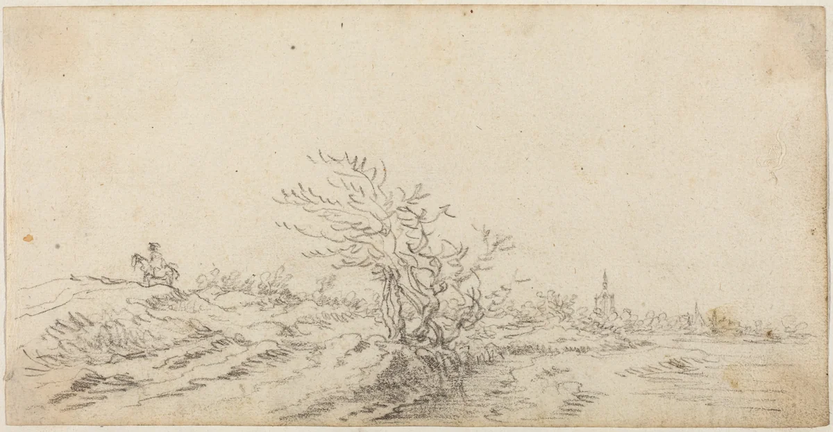 Horseman among the Dunes by Jan van Goyen, drawing, 1627-1629