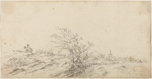 Horseman among the Dunes by Jan van Goyen, drawing, 1627-1629