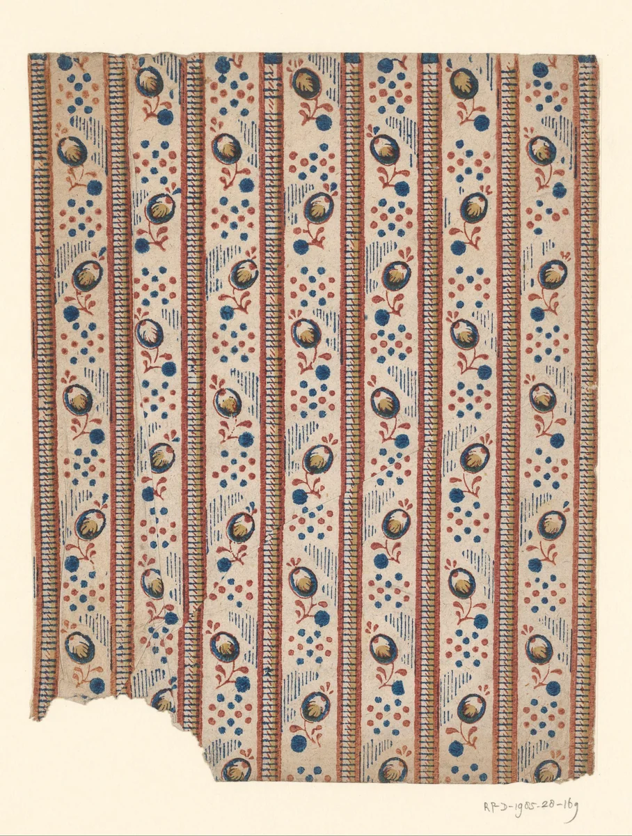 Blad met banenpatroon met als baanvulling vrucht met punten en streepjes by anonymous, other, 1750-1900