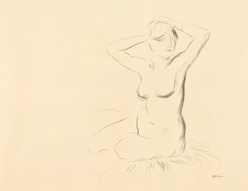Etude de femme nue, les mains croisées au-dessous de la tête (Study of a Nude Woman, Her Hands Crossed behind Her Head) by Jean-Louis Forain, print, 1895-1905