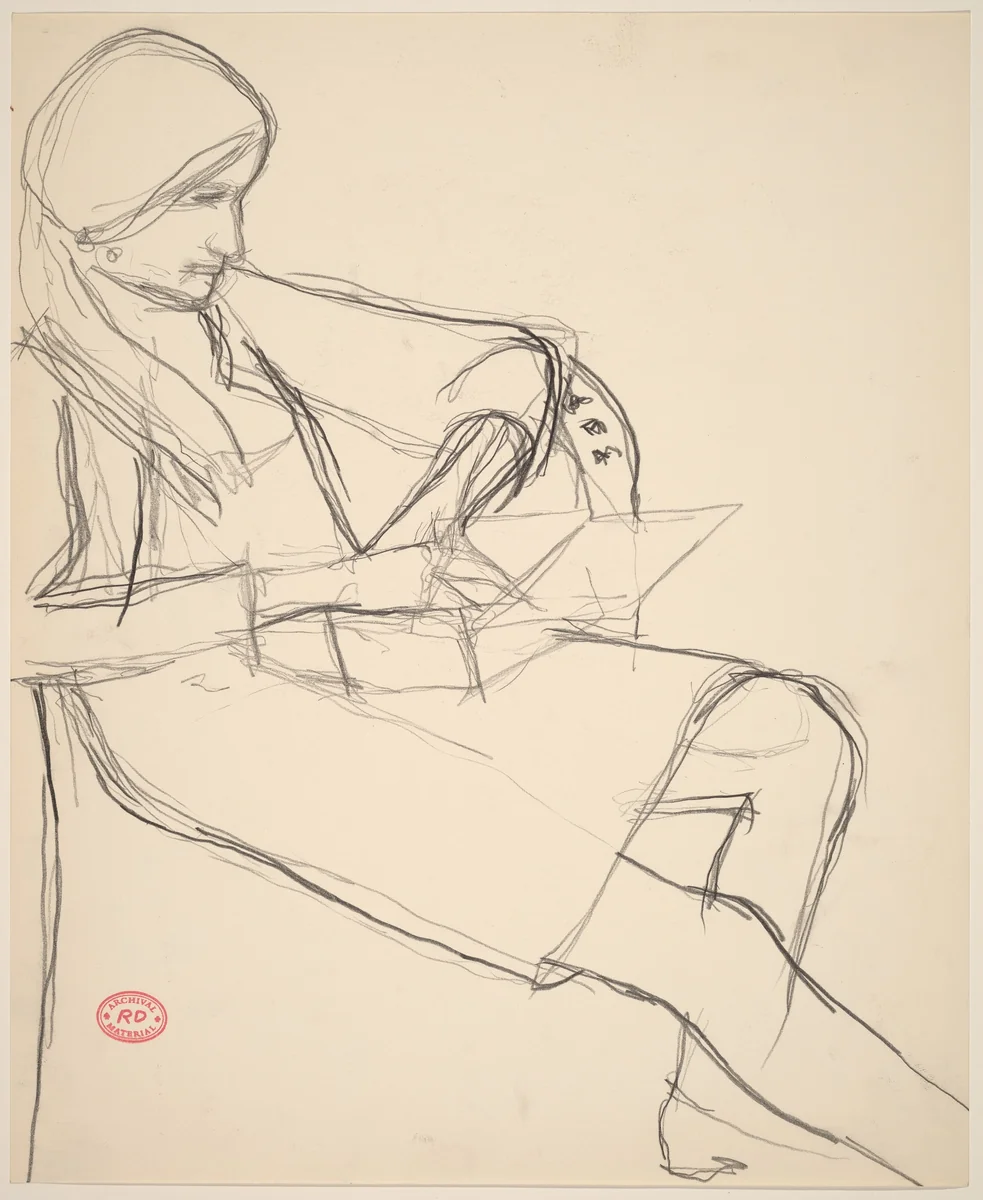 Untitled [seated woman with an open box on her lap] by Richard Diebenkorn, drawing, 1955-1967
