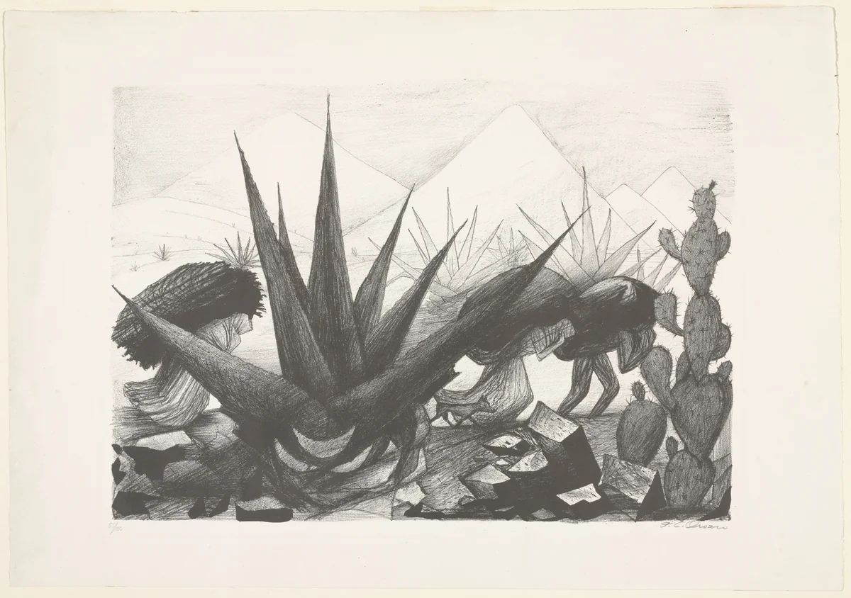 Mexican Peasants Working (Maguayes y nopales) by José Clemente Orozco, print, 1929
