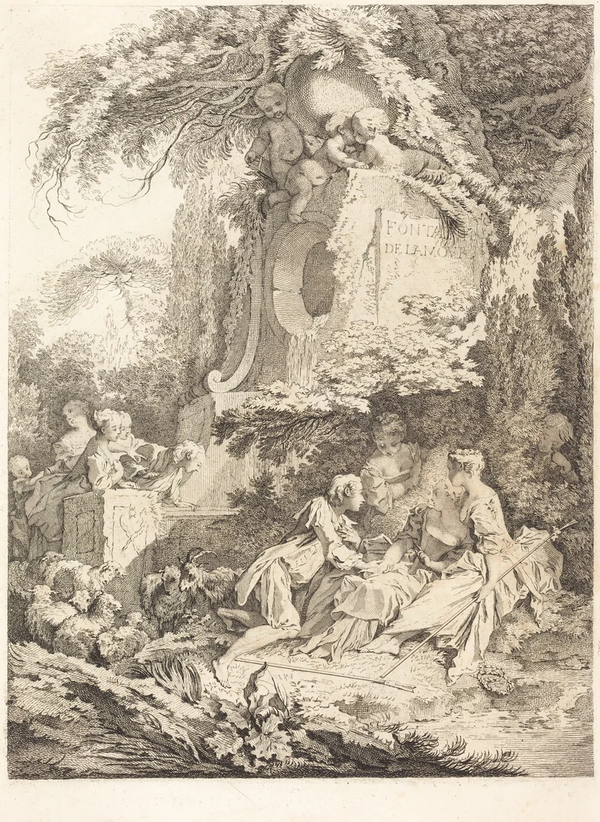 La Fontaine de l'Amour by Pierre-Alexandre Aveline; François Boucher, print, 1702-1760