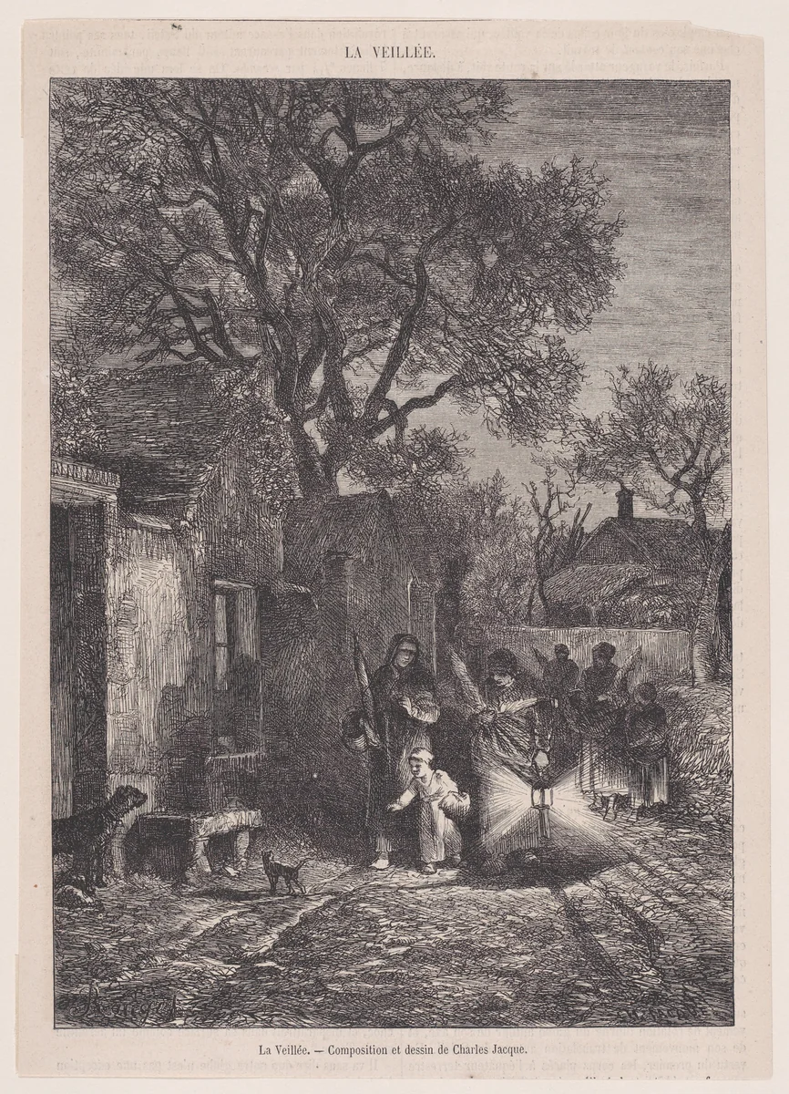 La Veillée, from "Le Magasin Pittoresque" by Charles Jacque, print, 1848-1864
