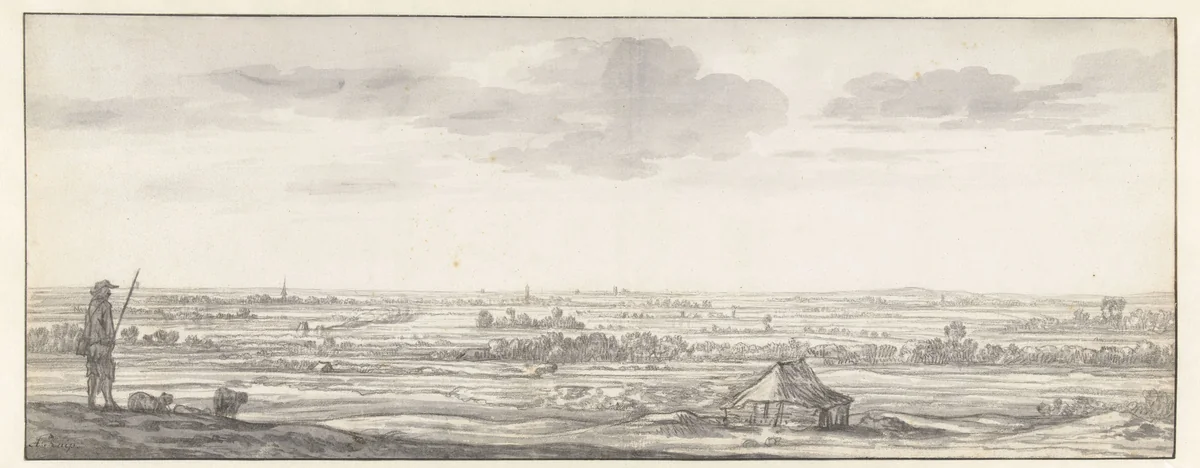 Vergezicht over een rivierland by Aelbert Cuyp, drawing, 1648-1652