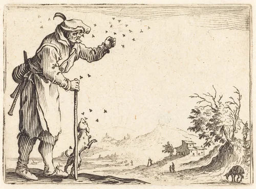 Peasant Attacked by Bees by Jacques Callot, print, 1622