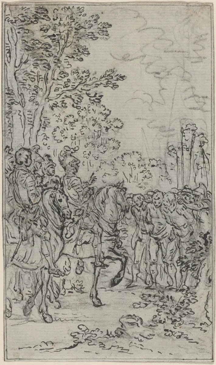 Captives before a Commander by Hubert François Gravelot, drawing, 1699-1773