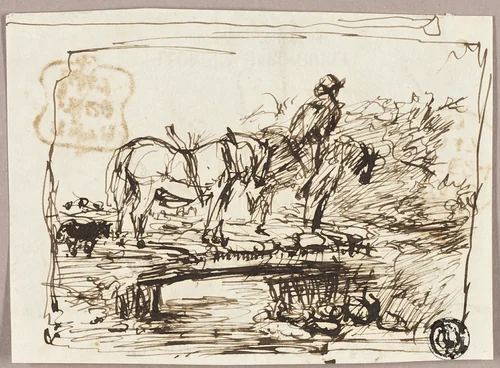 Sketch of Horses Crossing Bridge by John Burnet, drawing, 1842-1852
