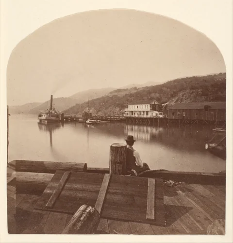 Sausalito from the N.P.C.R.R. Wharf, Looking South by Eadweard Muybridge, photograph, 1866-1870